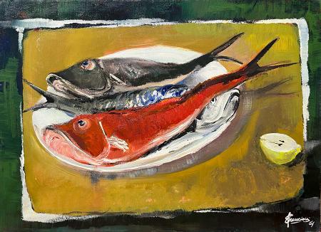 Art work by  Francioni  Piatto con pesci  - oil canvas 
